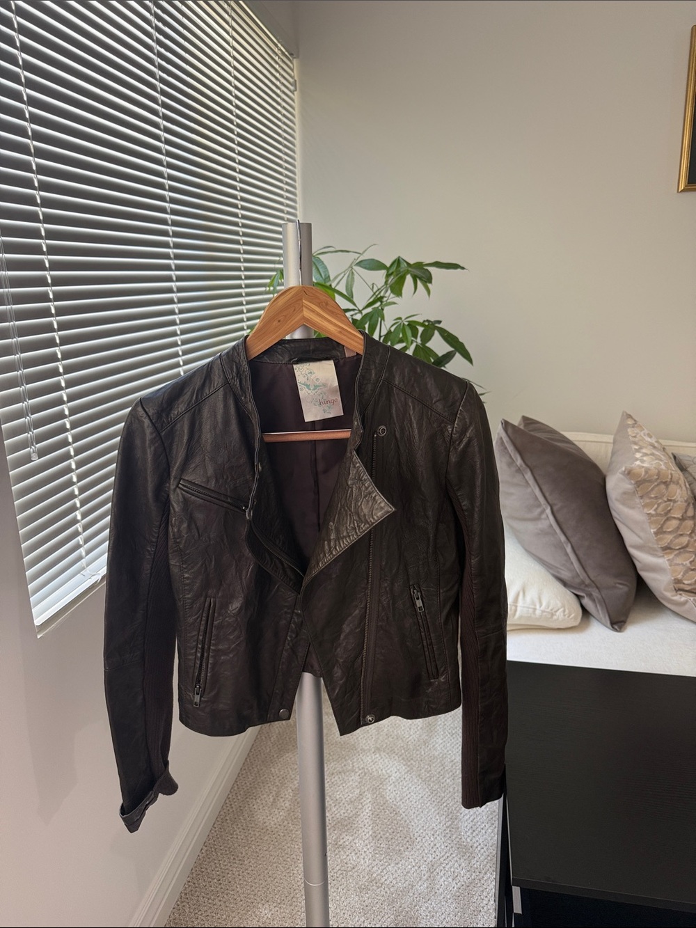 hinge Black Leather Zip-Front Moto Jacket